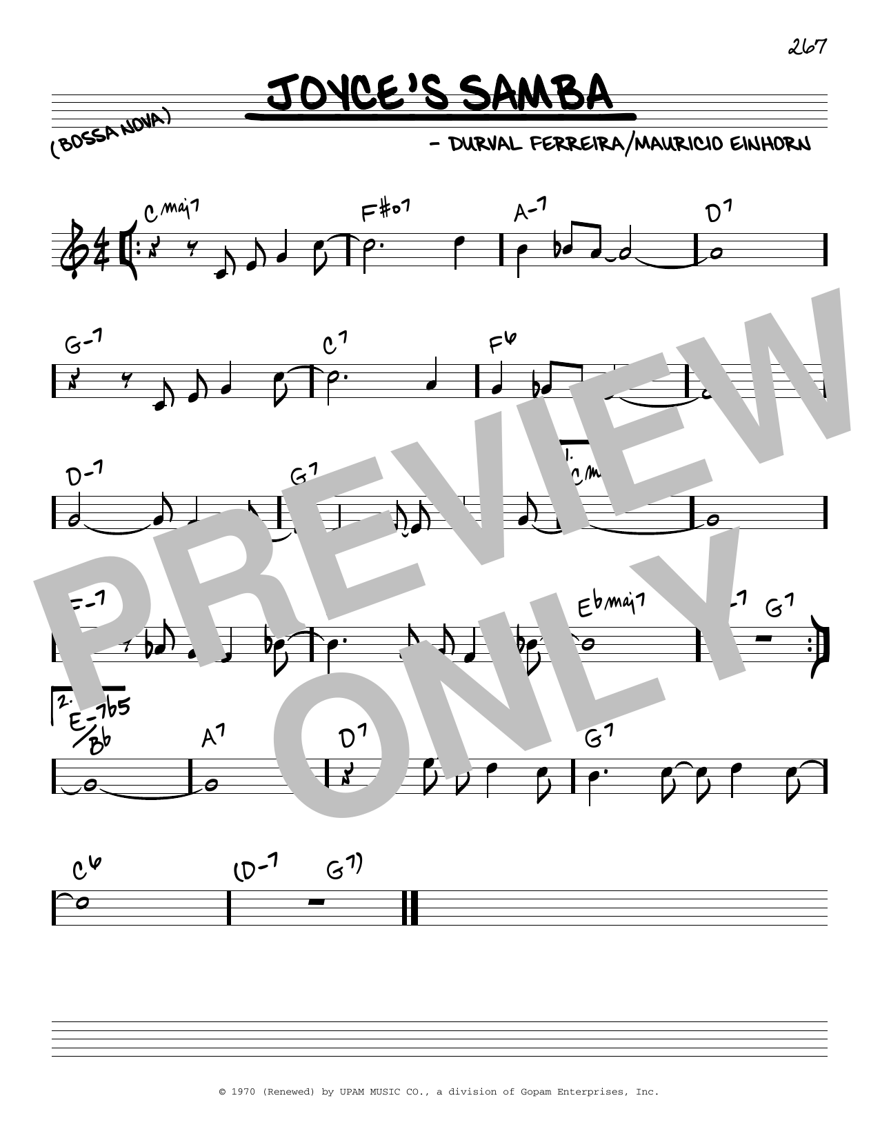 Cannonball Adderley Joyce's Samba Sheet Music Notes & Chords for Real Book - Melody & Chords - C Instruments - Download or Print PDF