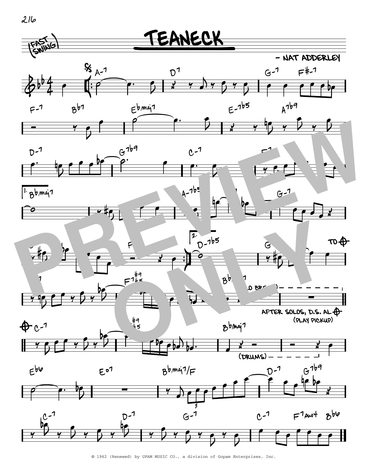 Cannonball Adderley Teaneck Sheet Music Notes & Chords for Real Book – Melody & Chords - Download or Print PDF