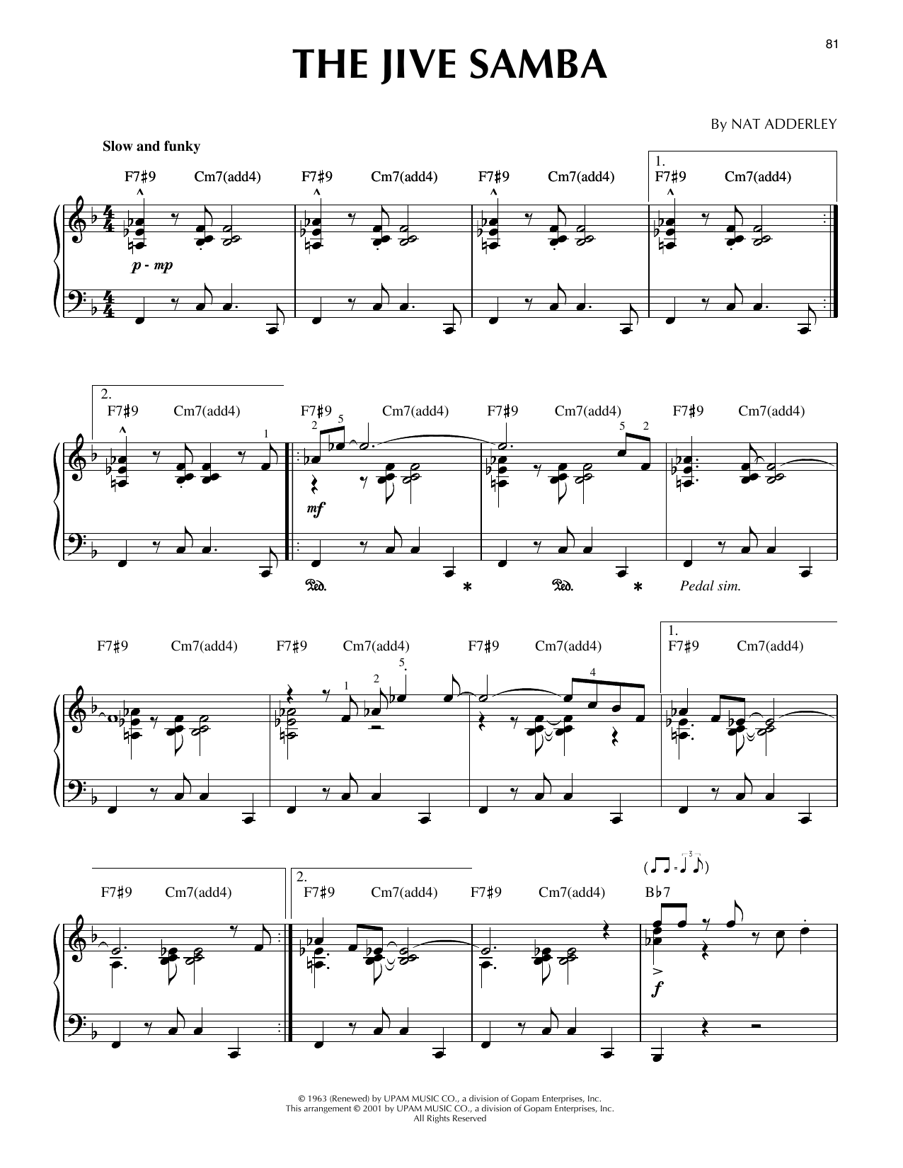 Cannonball Adderley The Jive Samba (arr. Brent Edstrom) [Jazz version] Sheet Music Notes & Chords for Piano Solo - Download or Print PDF