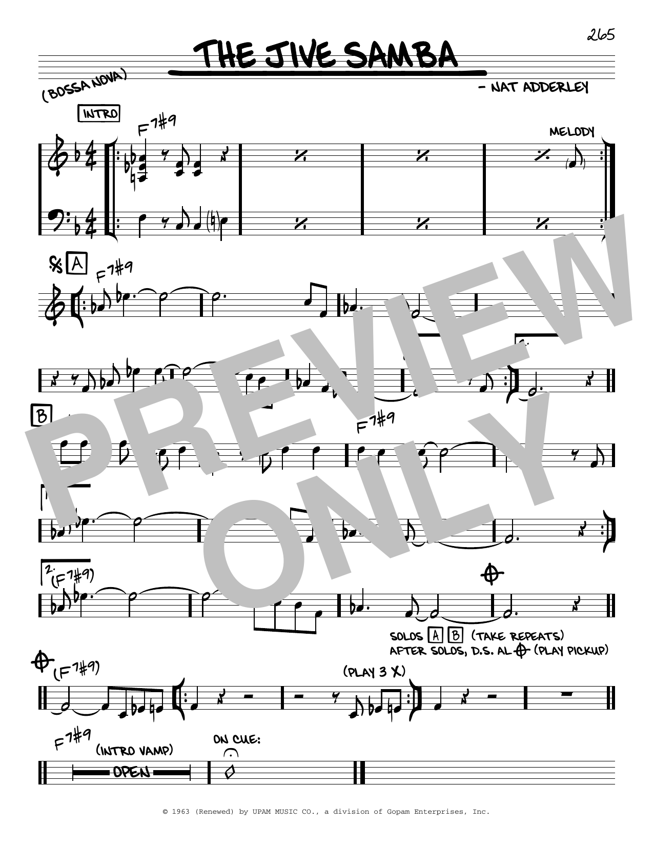 Cannonball Adderley The Jive Samba Sheet Music Notes & Chords for Real Book – Melody & Chords - Download or Print PDF