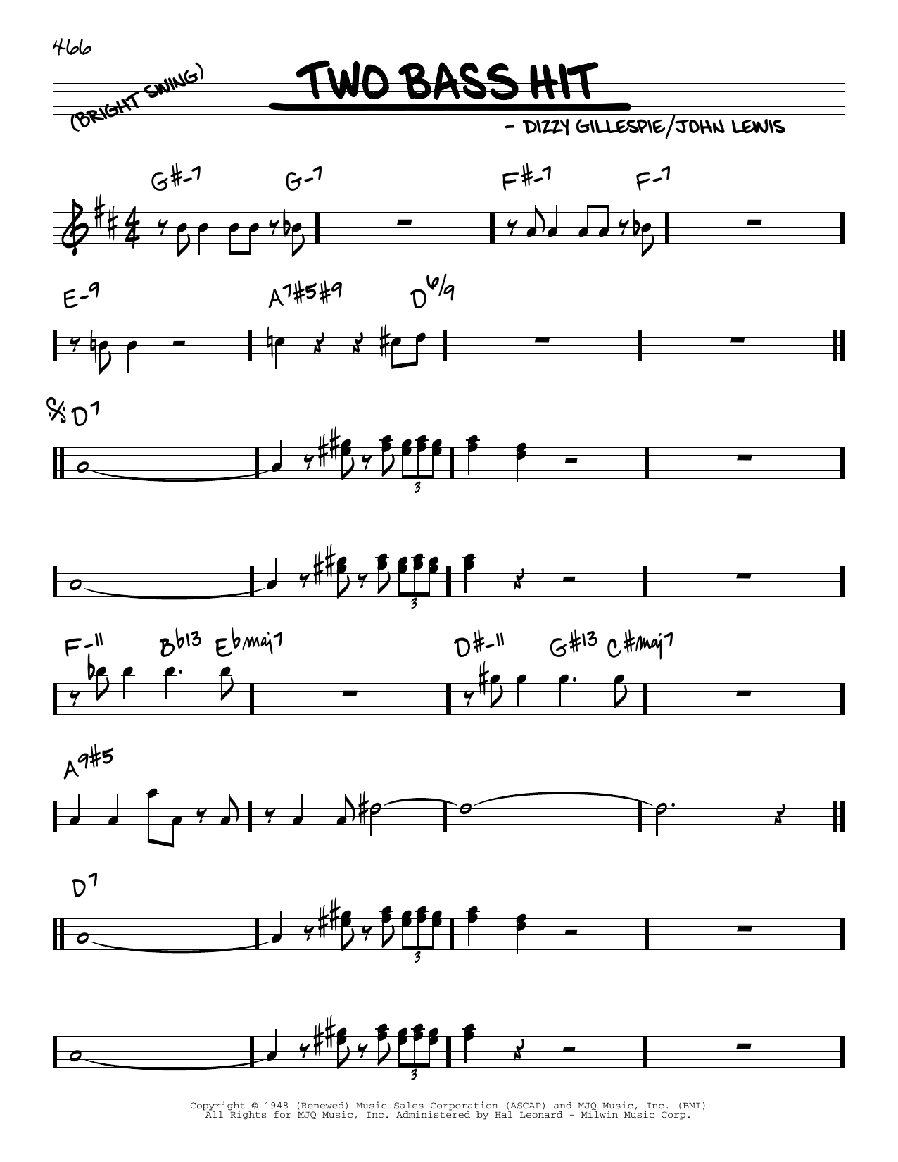 Cannonball Adderley Two Bass Hit Sheet Music Notes & Chords for Real Book – Melody & Chords - Download or Print PDF
