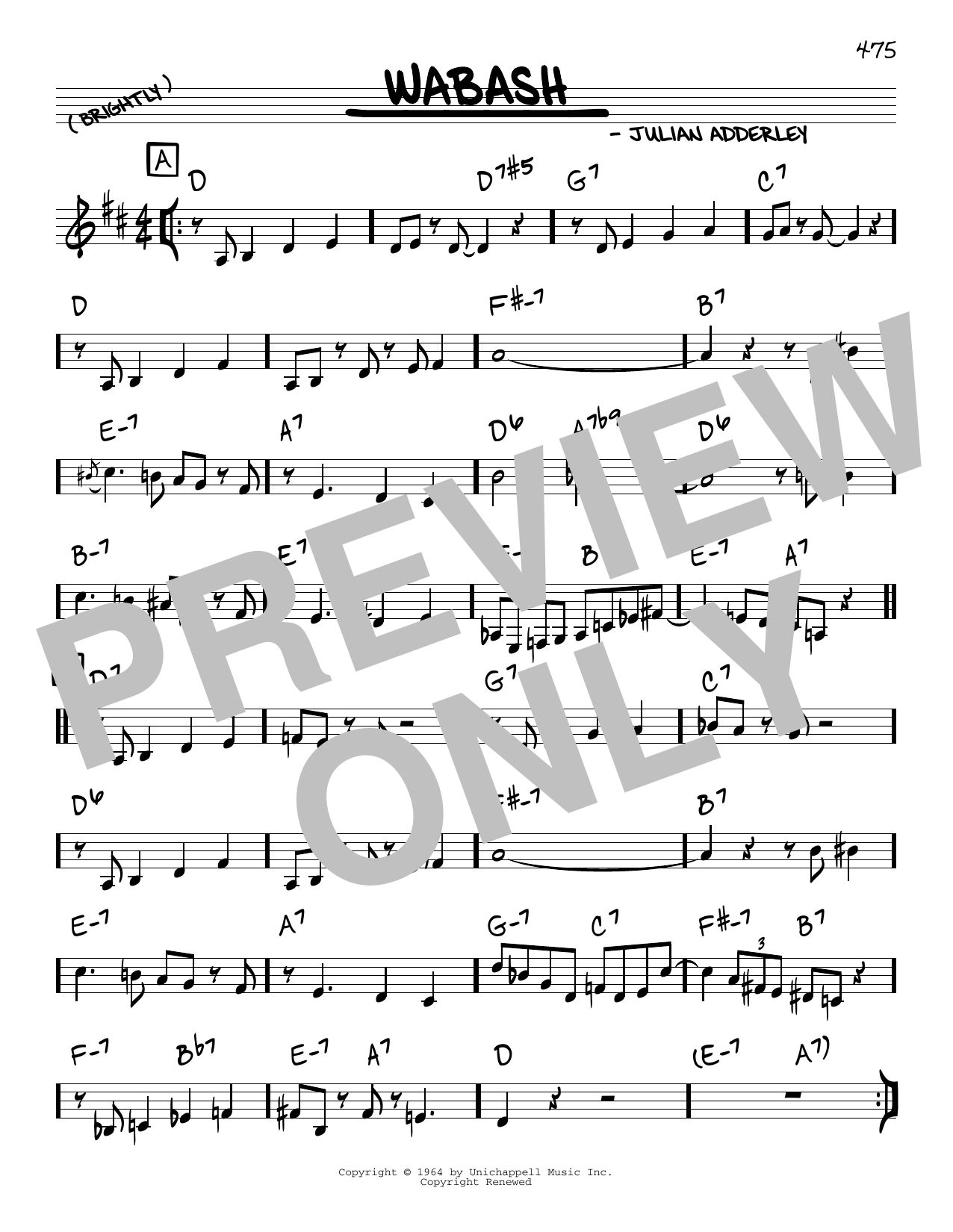 Cannonball Adderley Wabash Sheet Music Notes & Chords for Real Book – Melody & Chords - Download or Print PDF