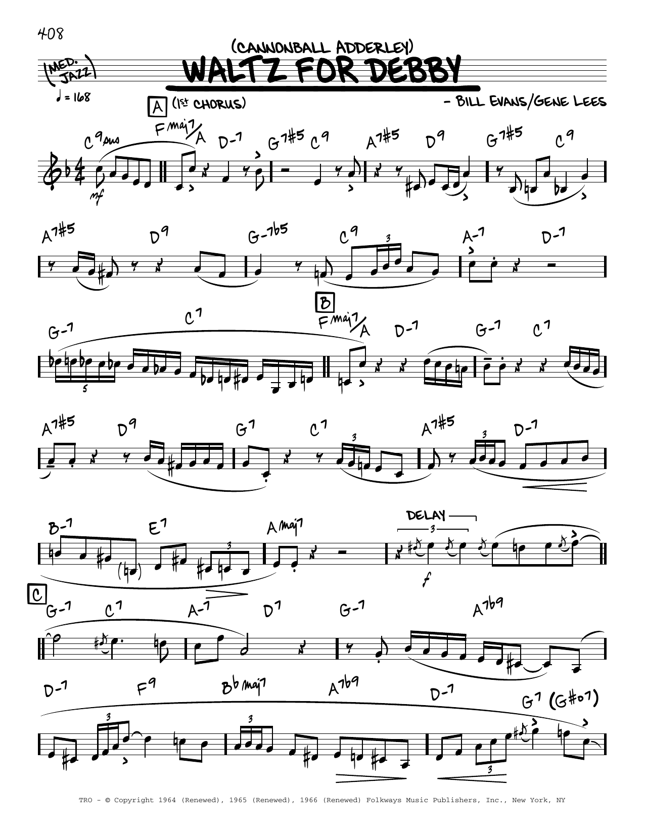 Cannonball Adderley Waltz For Debby Sheet Music Notes & Chords for Real Book – Melody & Chords - Download or Print PDF