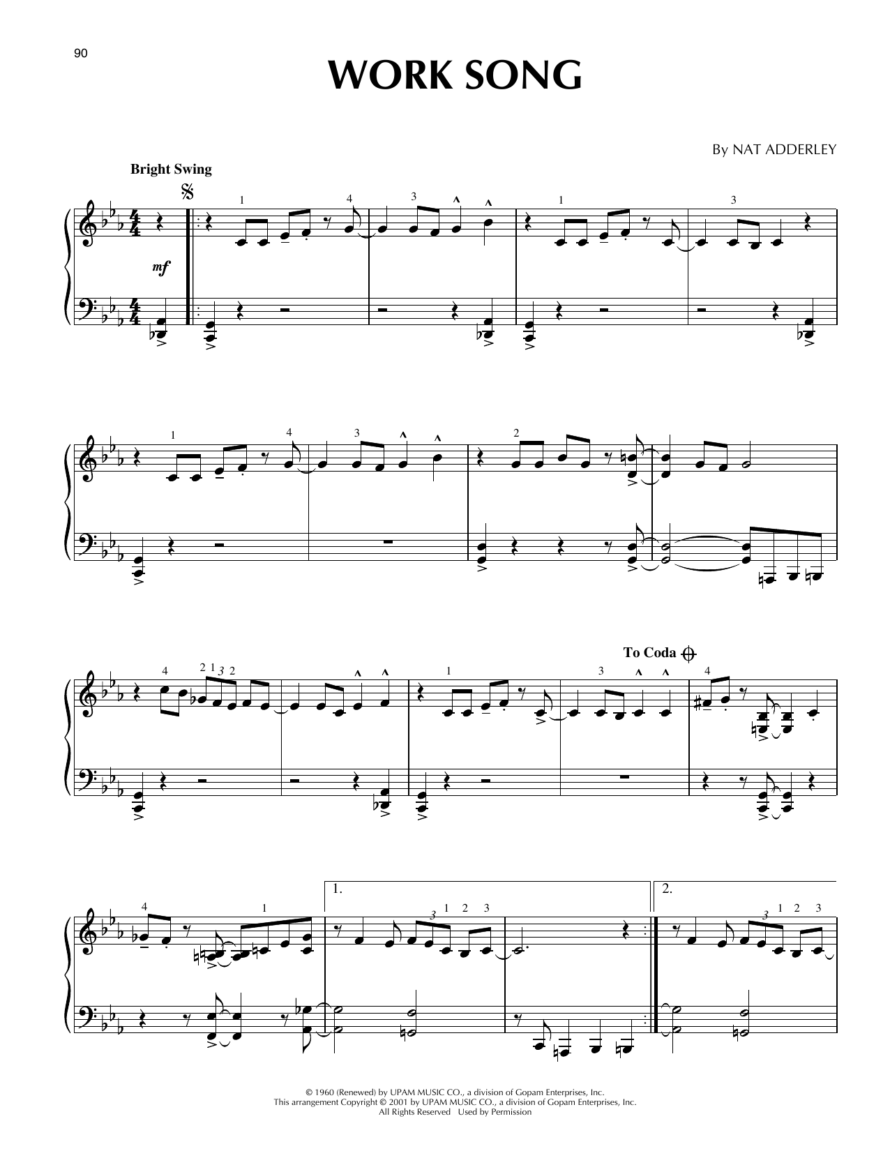 Cannonball Adderley Work Song (arr. Brent Edstrom) Sheet Music Notes & Chords for Piano Solo - Download or Print PDF
