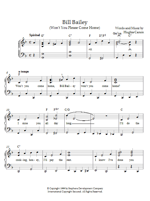 Canon Bill Bailey (Won't You Please Come Home) Sheet Music Notes & Chords for Piano - Download or Print PDF