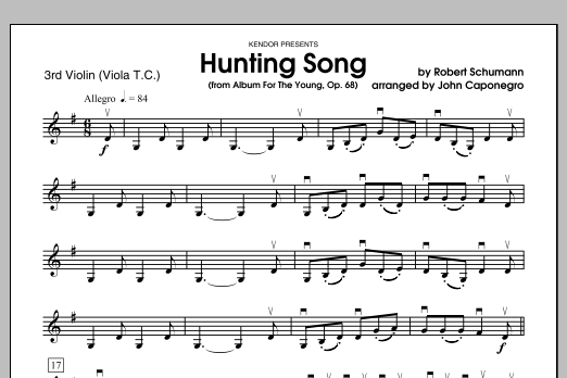 Preview Caponegro Hunting Song (from Album For The Young, Op. 68) - Violin 3 Classical sheet music, notes and chords for Orchestra, SKU: 316918 Hunting Song (from Album For The Young, Op. 68) - Violin 3 sheet music