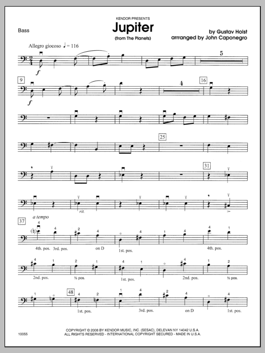 Preview Caponegro Jupiter (from The Planets) - Bass Classical sheet music, notes and chords for Orchestra, SKU: 322450 Jupiter (from The Planets) - Bass sheet music