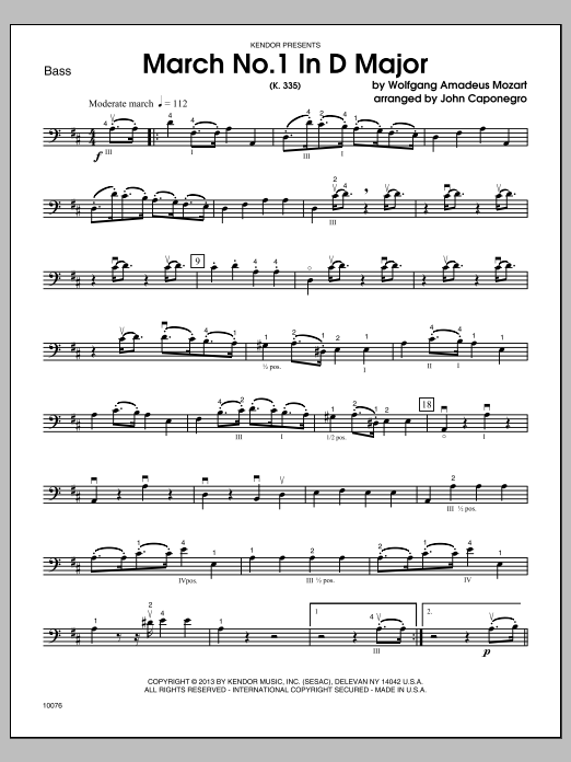 March No. 1 In D Major (K. 335) - Bass sheet music