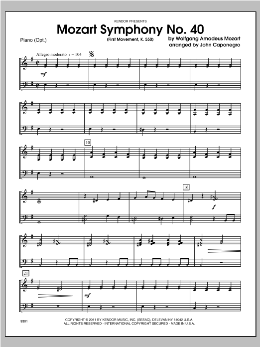 Mozart Symphony No. 40 (First Movement, K. 550) - Piano sheet music