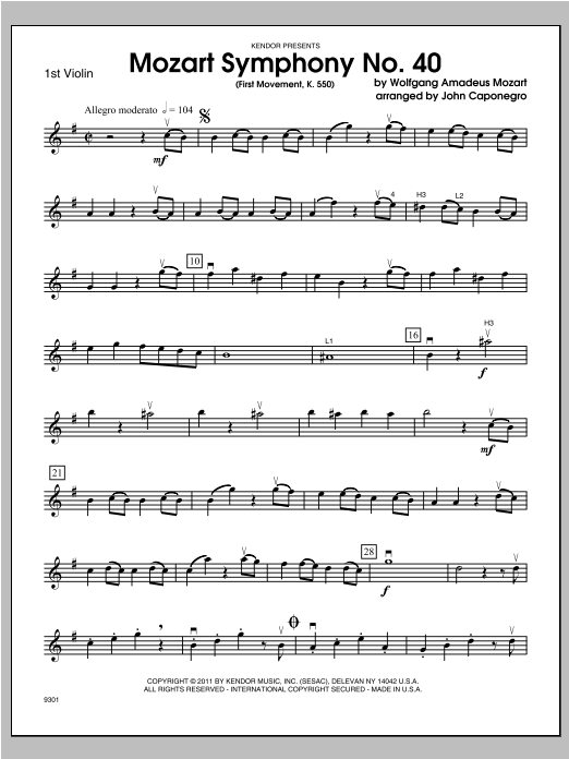 Mozart Symphony No. 40 (First Movement, K. 550) - Violin 1 sheet music