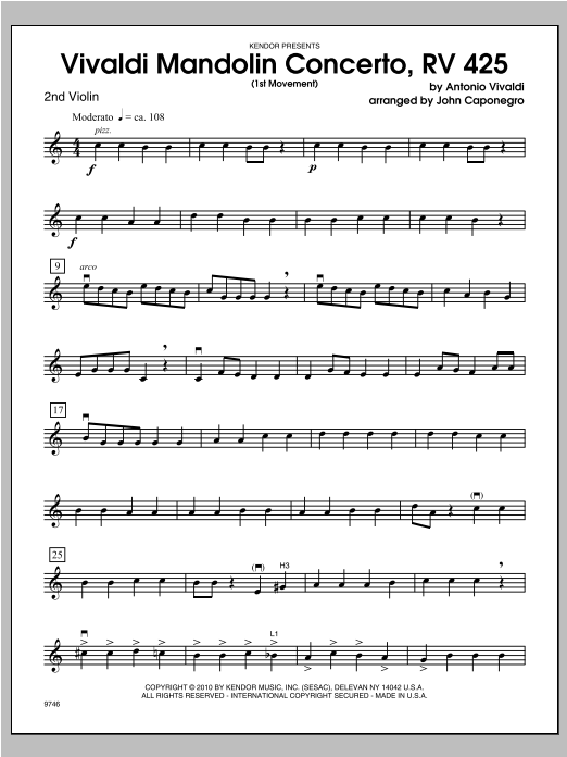 Vivaldi Mandolin Concerto, RV 425 (1st Movement) - Violin 2 sheet music