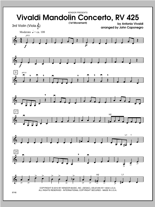Vivaldi Mandolin Concerto, RV 425 (1st Movement) - Violin 3 sheet music