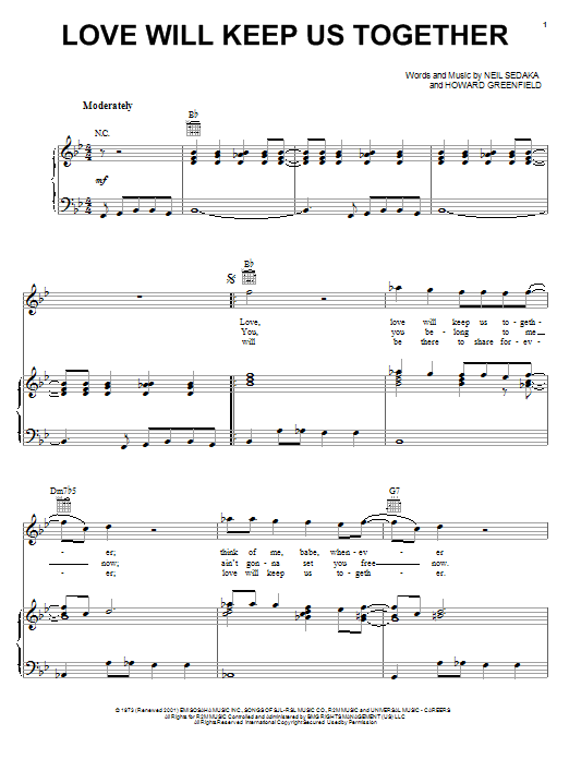 The Captain & Tennille Love Will Keep Us Together Sheet Music Notes & Chords for Lead Sheet / Fake Book - Download or Print PDF