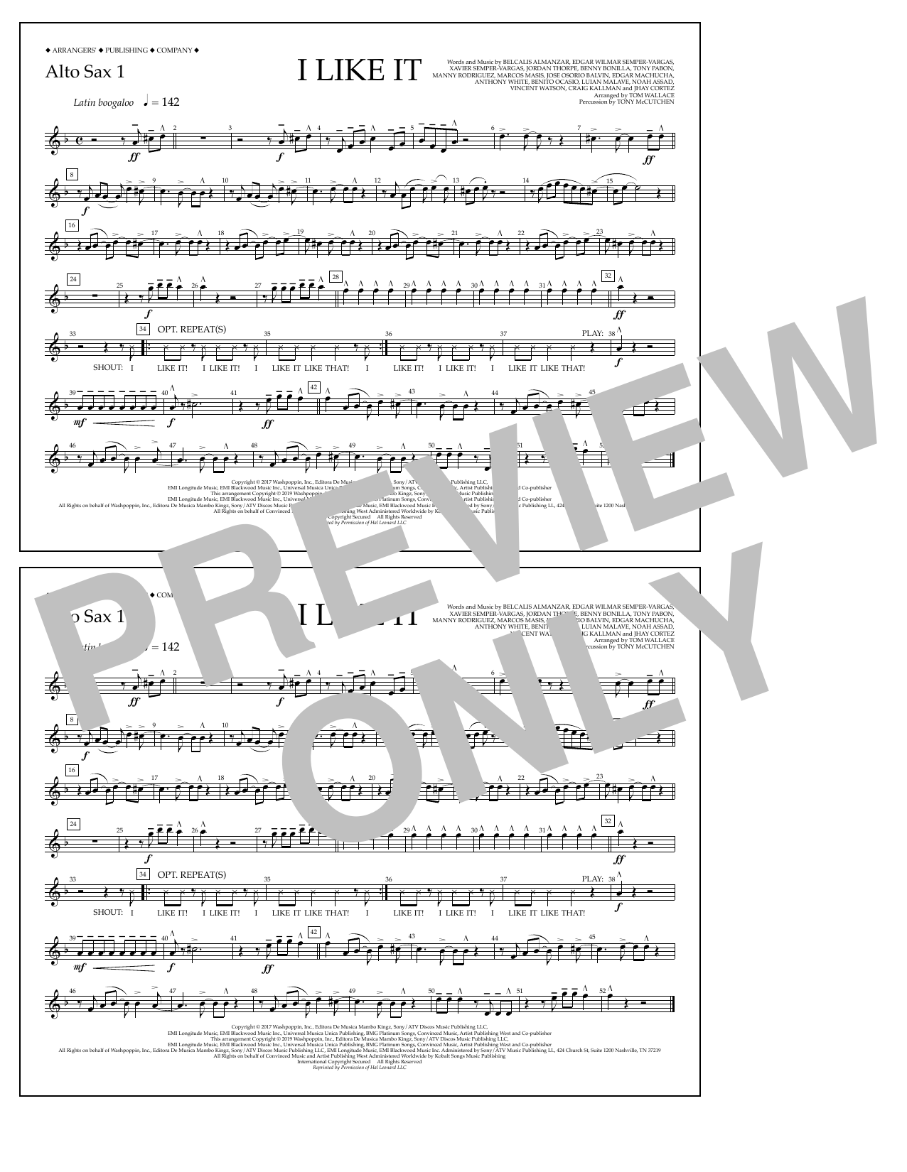 Cardi B, Bad Bunny & J Balvin I Like It (arr. Tom Wallace) - Alto Sax 1 Sheet Music Notes & Chords for Marching Band - Download or Print PDF