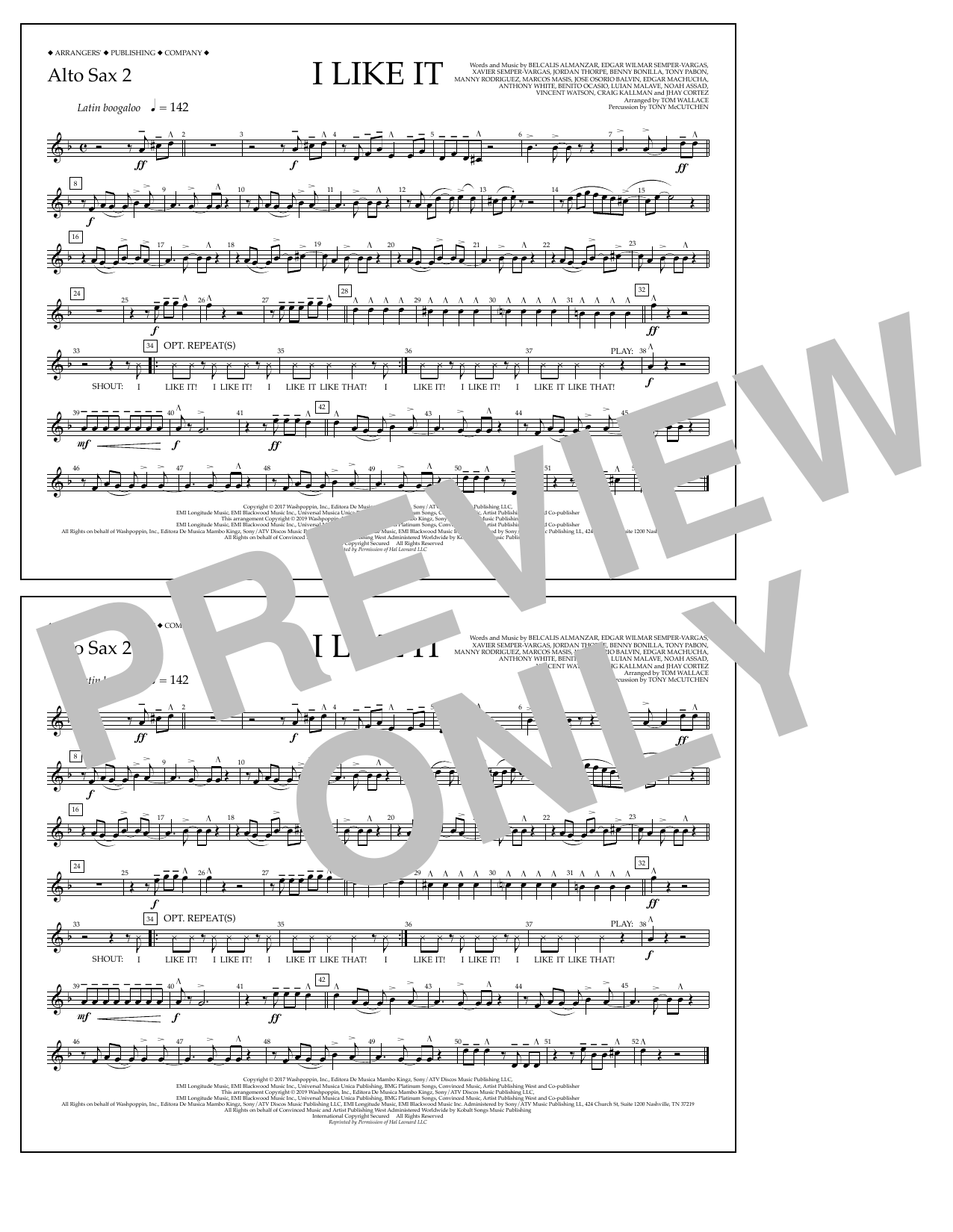 Cardi B, Bad Bunny & J Balvin I Like It (arr. Tom Wallace) - Alto Sax 2 Sheet Music Notes & Chords for Marching Band - Download or Print PDF