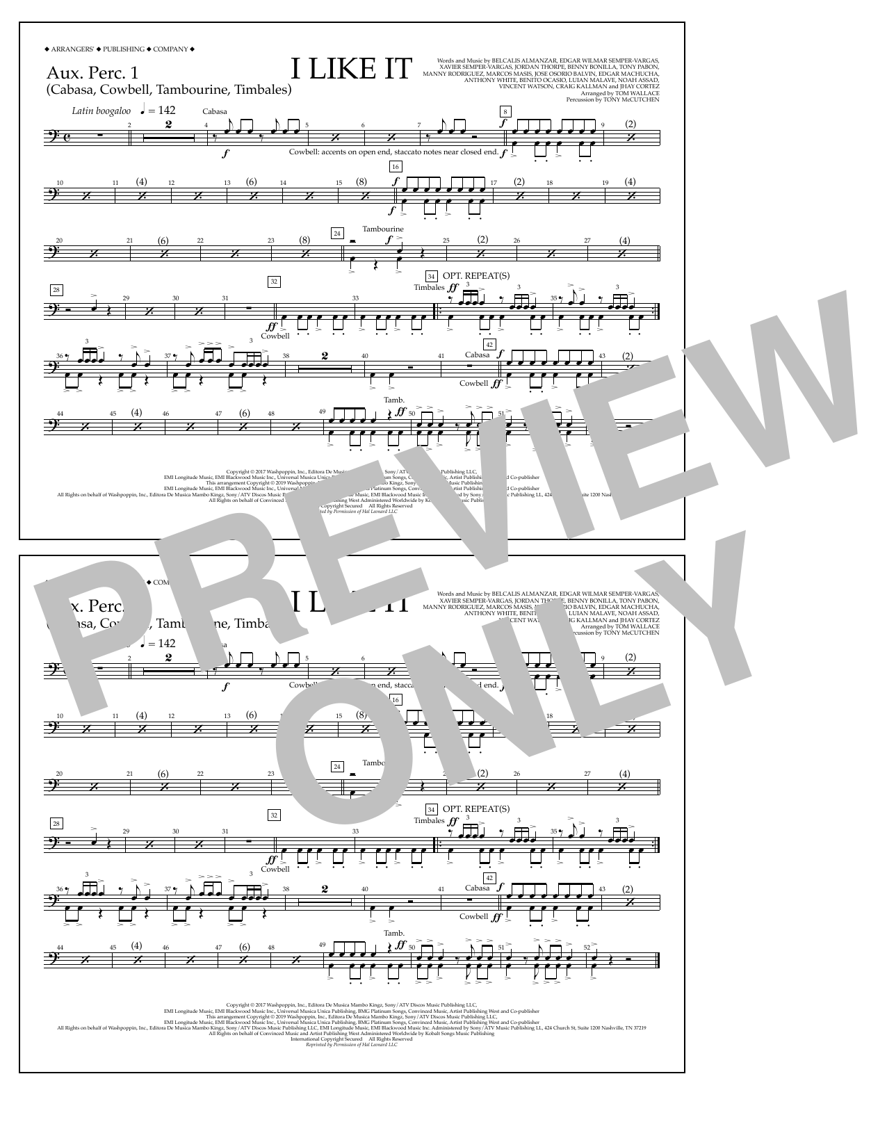 Cardi B, Bad Bunny & J Balvin I Like It (arr. Tom Wallace) - Aux. Perc. 1 Sheet Music Notes & Chords for Marching Band - Download or Print PDF
