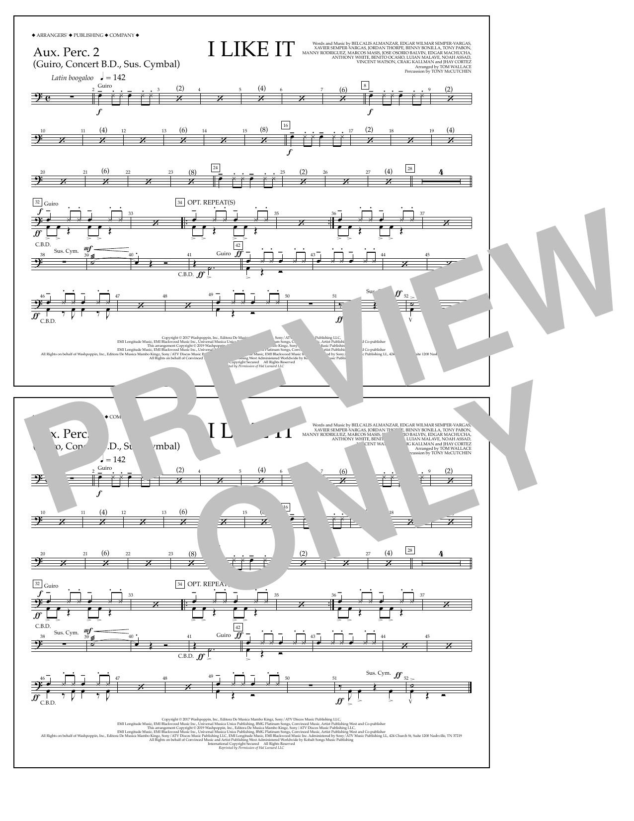 Cardi B, Bad Bunny & J Balvin I Like It (arr. Tom Wallace) - Aux. Perc. 2 Sheet Music Notes & Chords for Marching Band - Download or Print PDF