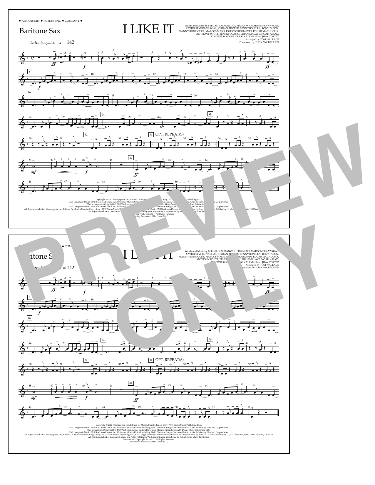 Cardi B, Bad Bunny & J Balvin I Like It (arr. Tom Wallace) - Baritone Sax Sheet Music Notes & Chords for Marching Band - Download or Print PDF