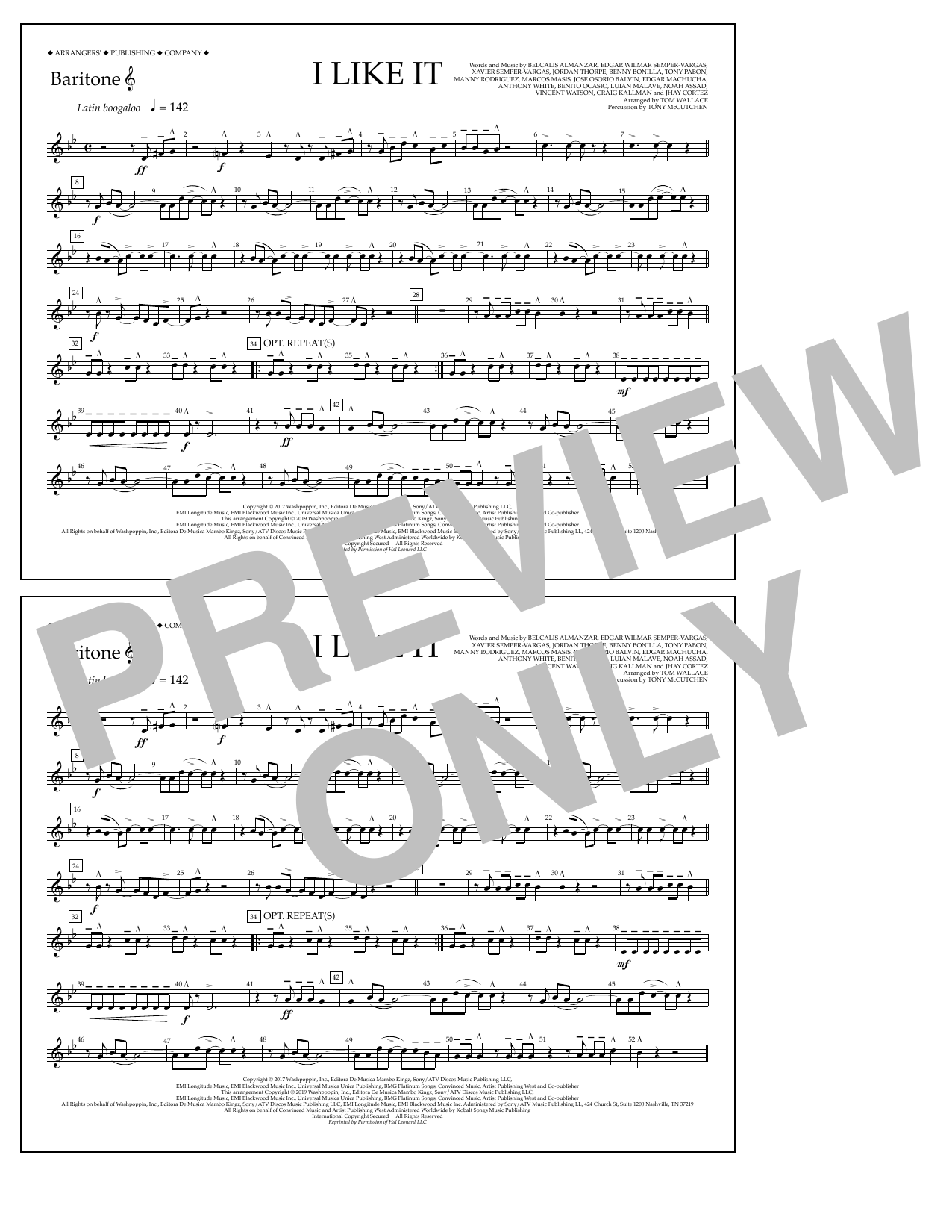 Cardi B, Bad Bunny & J Balvin I Like It (arr. Tom Wallace) - Baritone T.C. Sheet Music Notes & Chords for Marching Band - Download or Print PDF