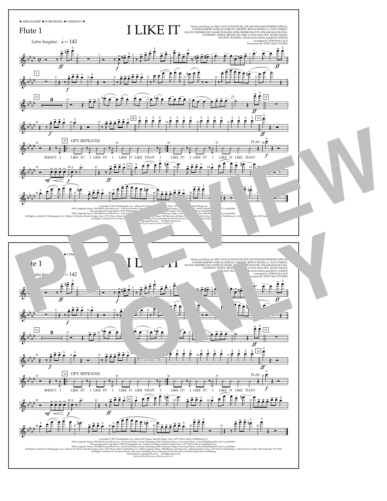 Cardi B, Bad Bunny & J Balvin I Like It (arr. Tom Wallace) - Flute 1 Sheet Music Notes & Chords for Marching Band - Download or Print PDF