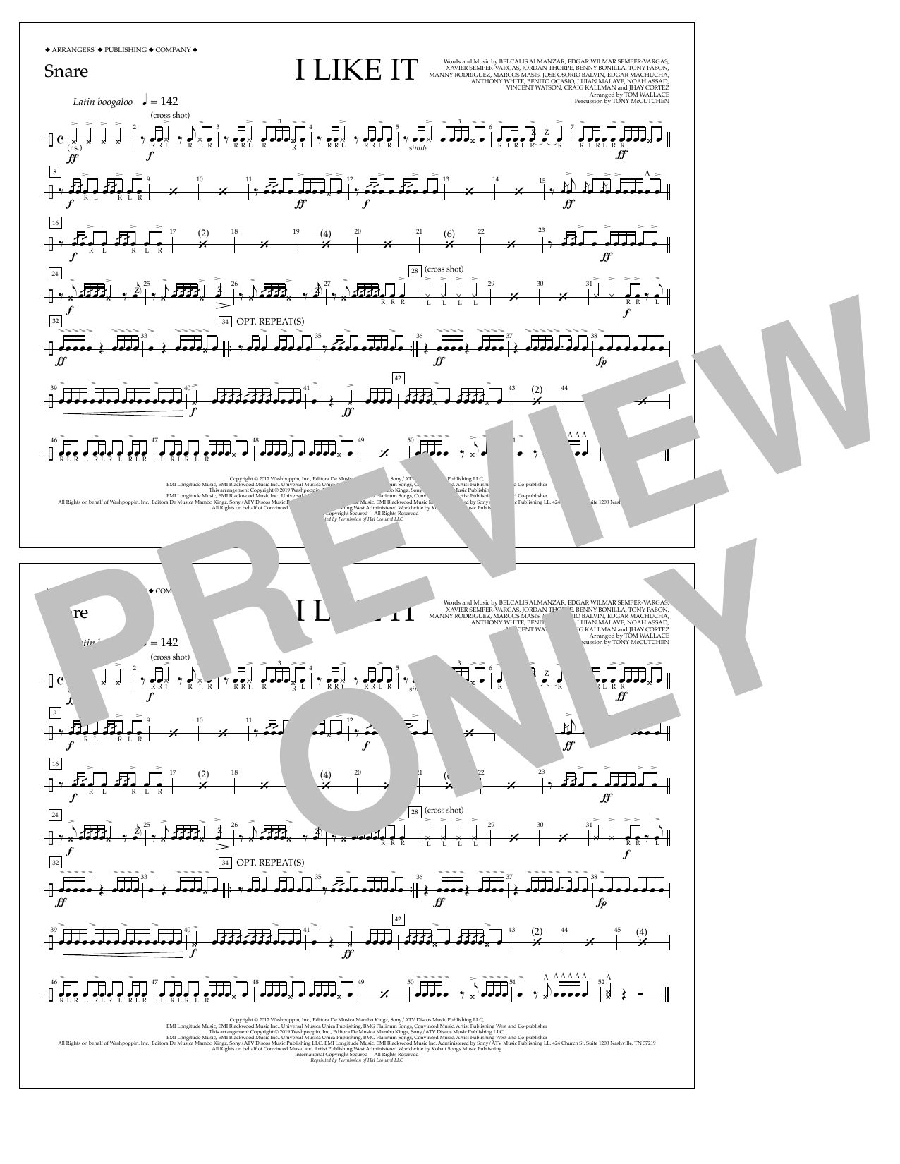 Cardi B, Bad Bunny & J Balvin I Like It (arr. Tom Wallace) - Snare Sheet Music Notes & Chords for Marching Band - Download or Print PDF