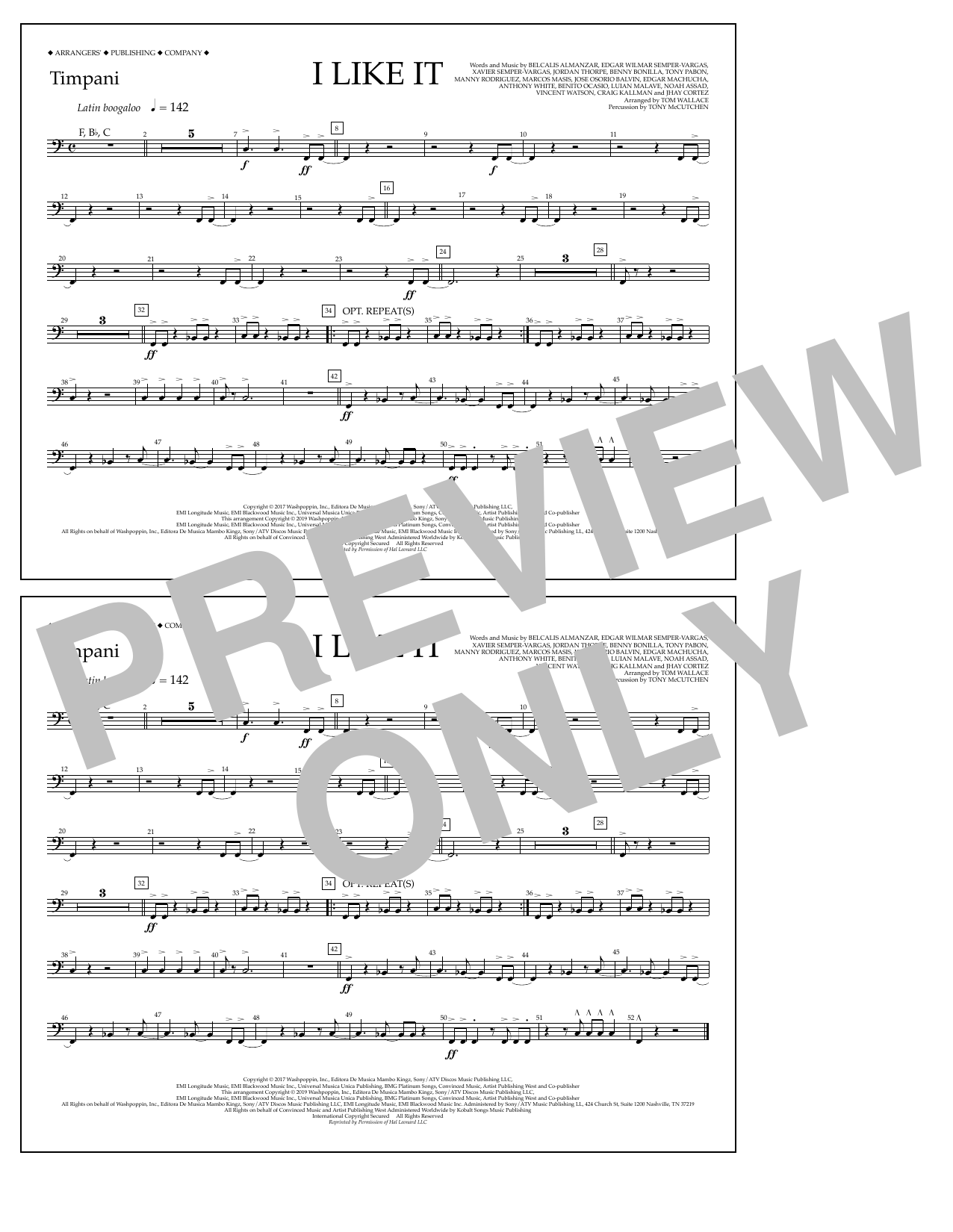 Cardi B, Bad Bunny & J Balvin I Like It (arr. Tom Wallace) - Timpani Sheet Music Notes & Chords for Marching Band - Download or Print PDF