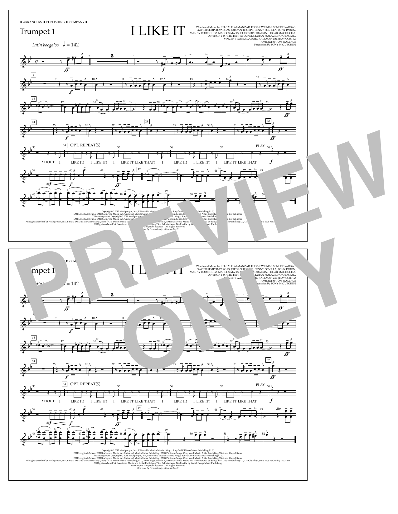 Cardi B, Bad Bunny & J Balvin I Like It (arr. Tom Wallace) - Trumpet 1 Sheet Music Notes & Chords for Marching Band - Download or Print PDF