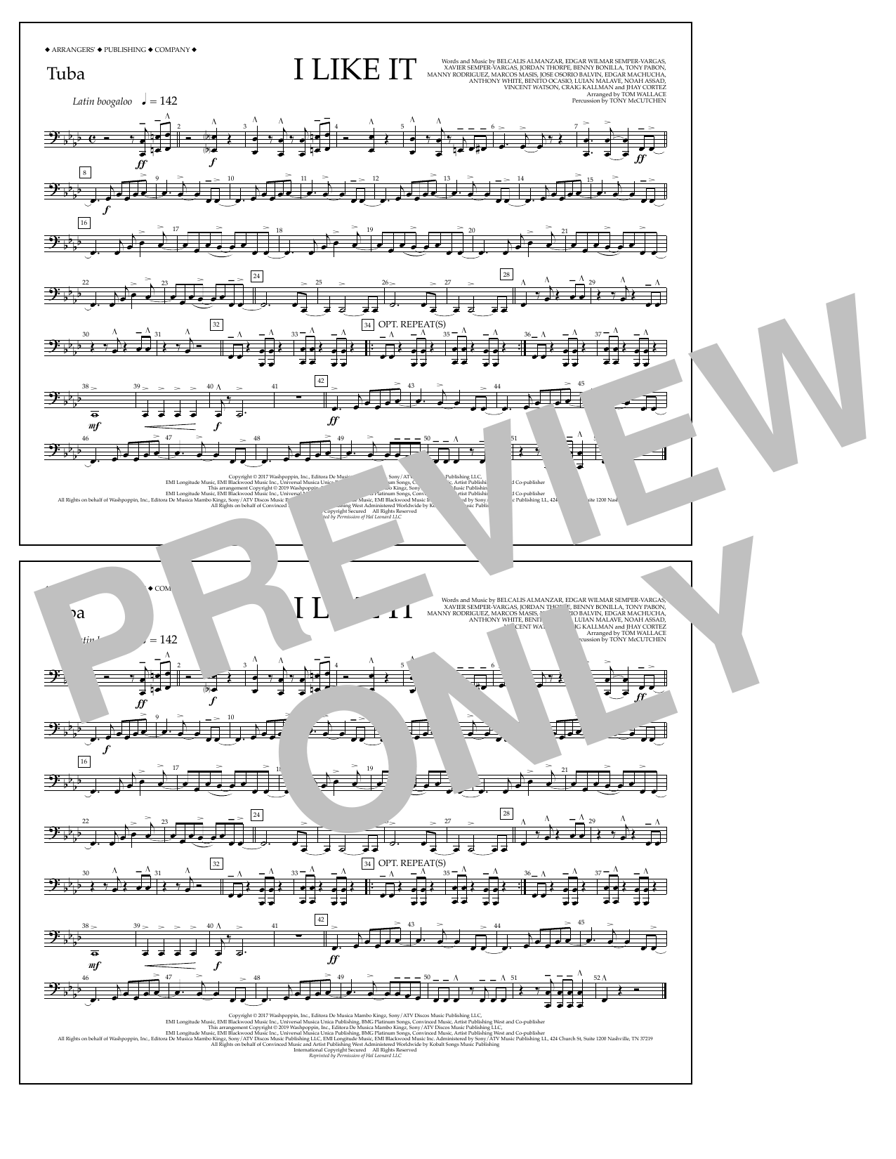 Cardi B, Bad Bunny & J Balvin I Like It (arr. Tom Wallace) - Tuba Sheet Music Notes & Chords for Marching Band - Download or Print PDF