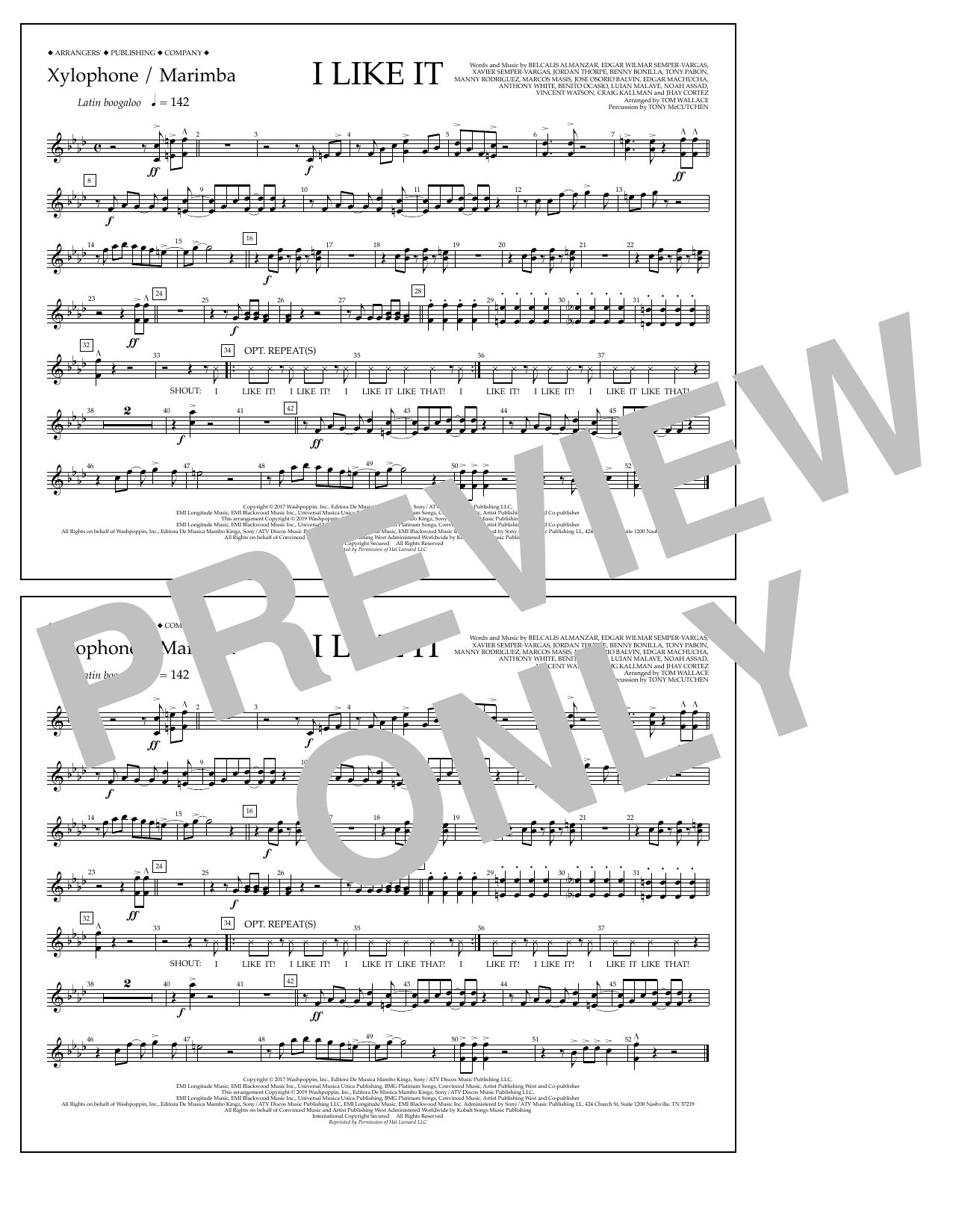 Cardi B, Bad Bunny & J Balvin I Like It (arr. Tom Wallace) - Xylophone/Marimba Sheet Music Notes & Chords for Marching Band - Download or Print PDF