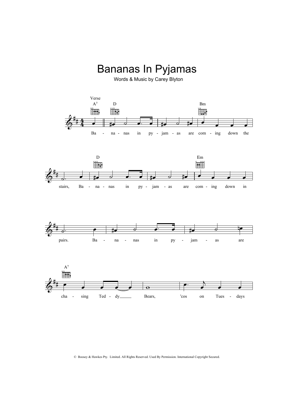 Carey Blyton Bananas In Pyjamas Sheet Music Notes & Chords for Melody Line, Lyrics & Chords - Download or Print PDF