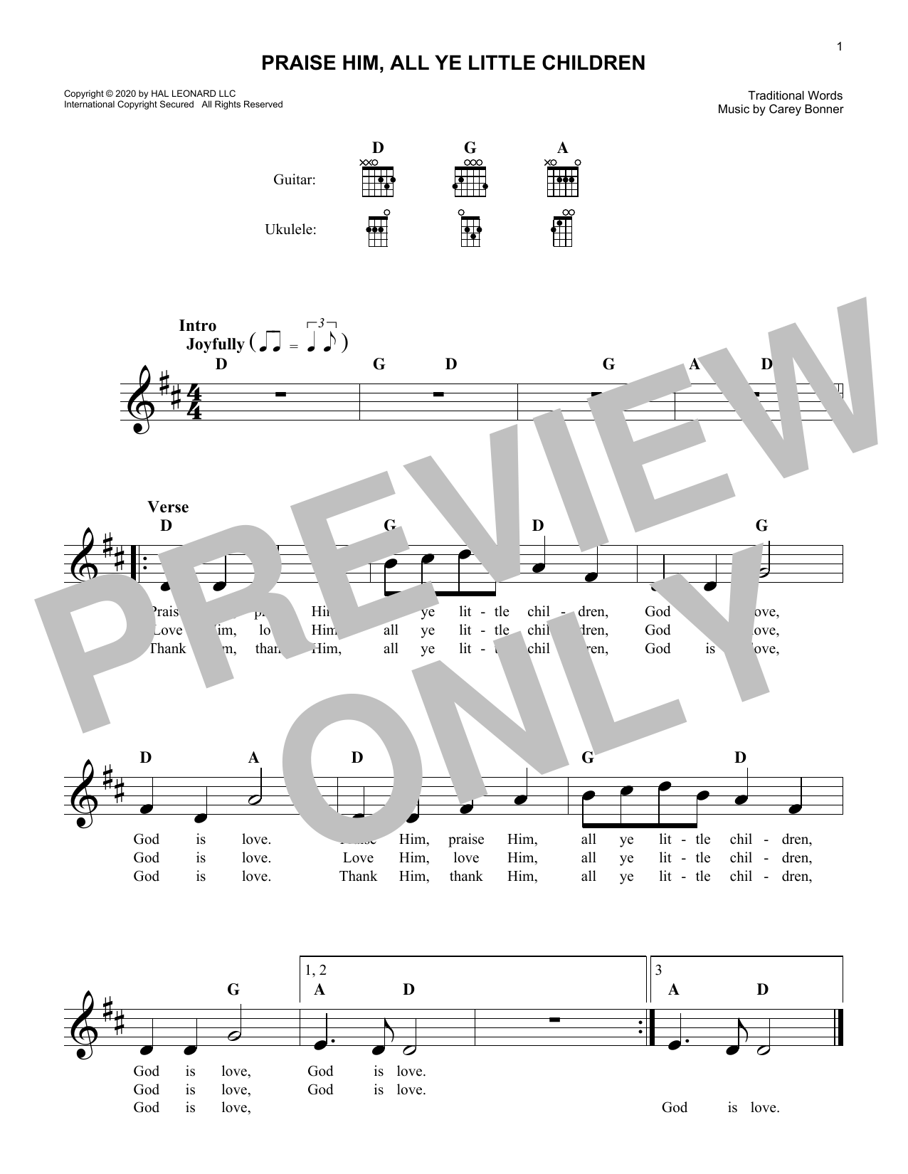 Carey Bonner Praise Him, All Ye Little Children Sheet Music Notes & Chords for Lead Sheet / Fake Book - Download or Print PDF
