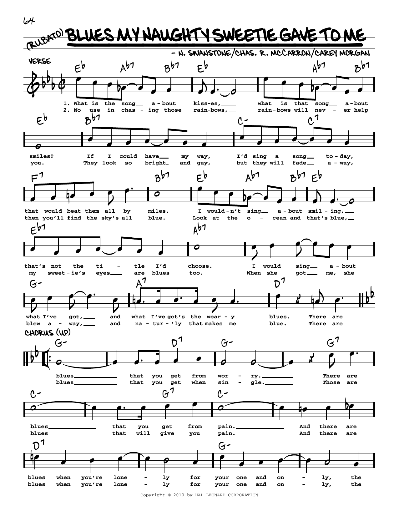 Carey Morgan Blues My Naughty Sweetie Gave To Me (arr. Robert Rawlins) Sheet Music Notes & Chords for Real Book – Melody, Lyrics & Chords - Download or Print PDF
