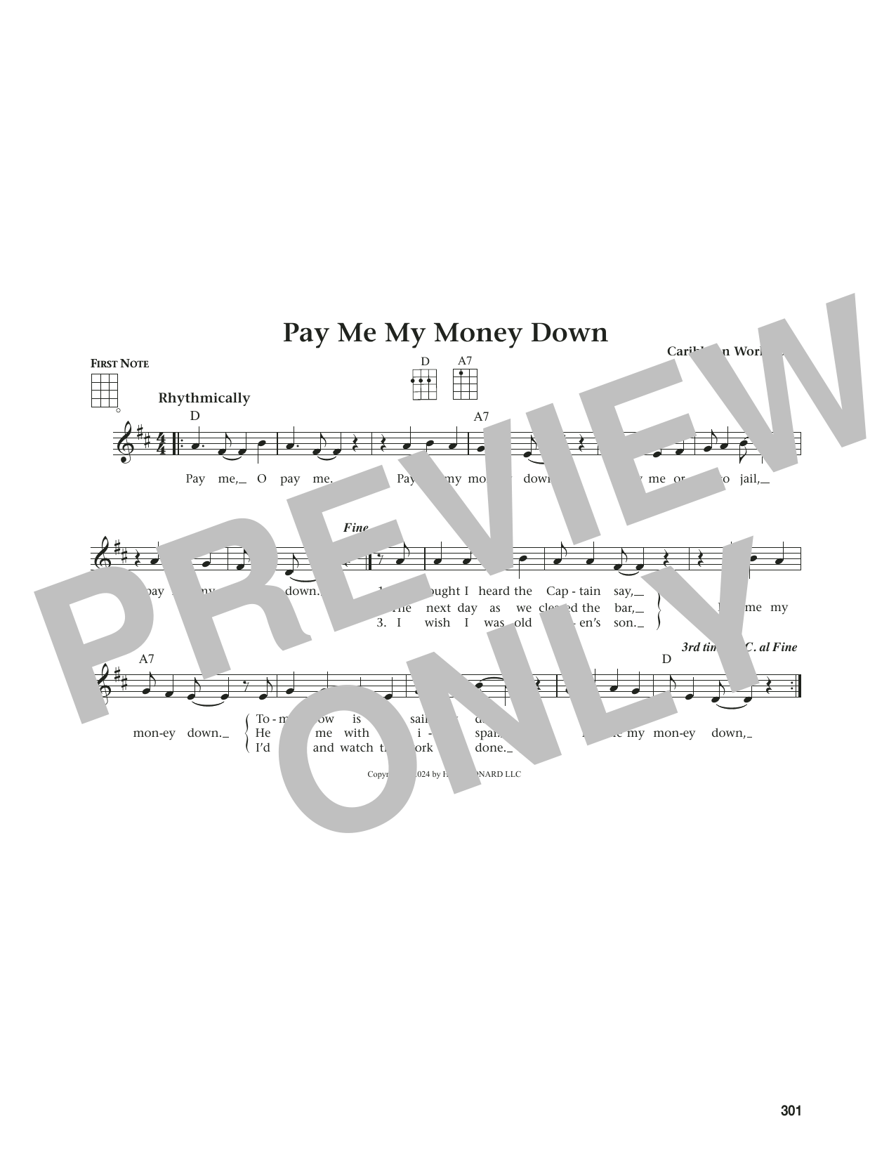 Caribbean Work Song Pay Me My Money Down (from The Daily Ukulele) (arr. Jim Beloff) Sheet Music Notes & Chords for Ukulele - Download or Print PDF