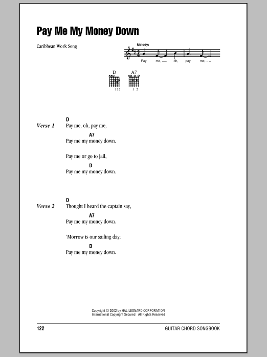 Traditional Pay Me My Money Down Sheet Music Notes & Chords for Lyrics & Chords - Download or Print PDF