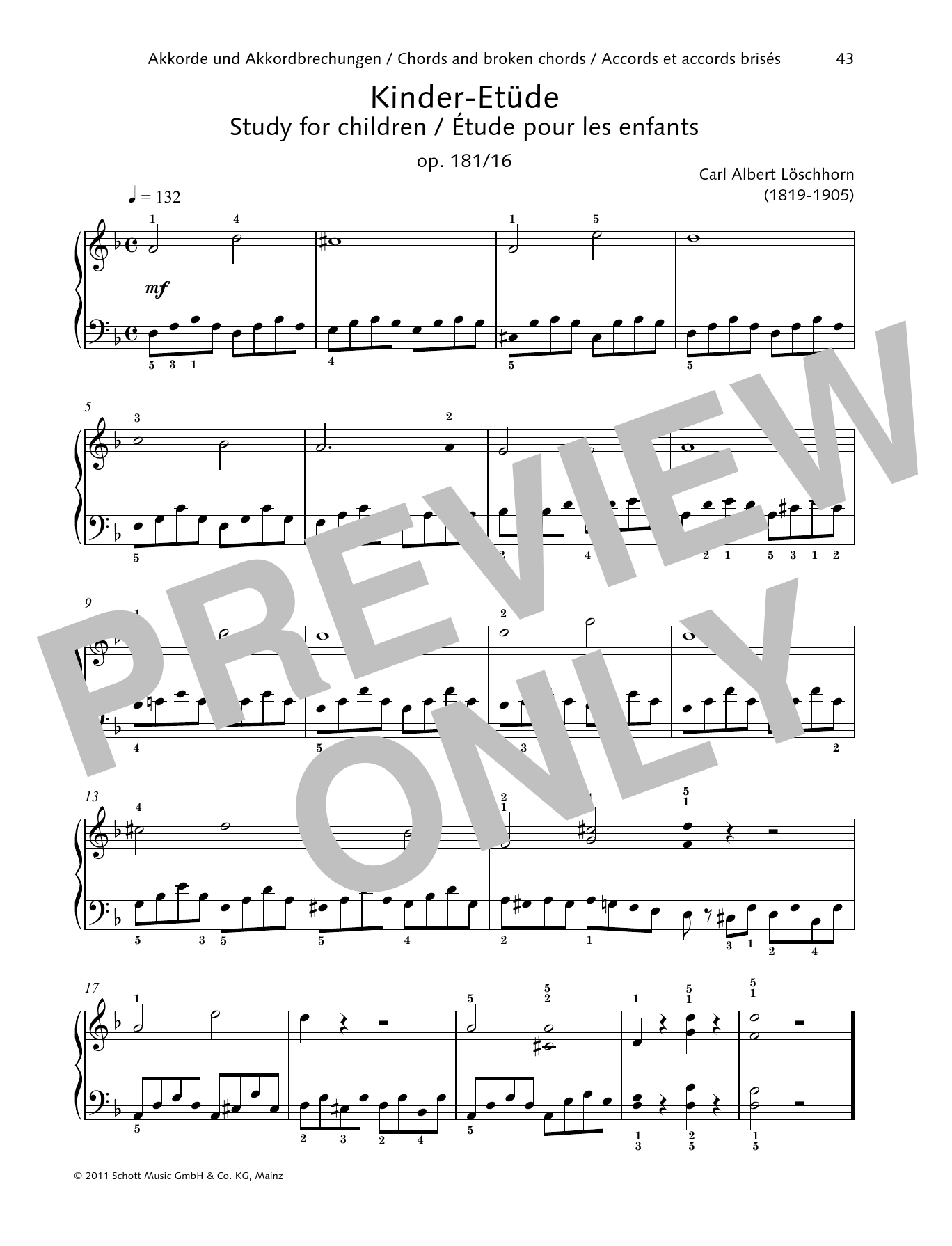 Carl Albert Löschhorn Study for children Sheet Music Notes & Chords for Piano Solo - Download or Print PDF