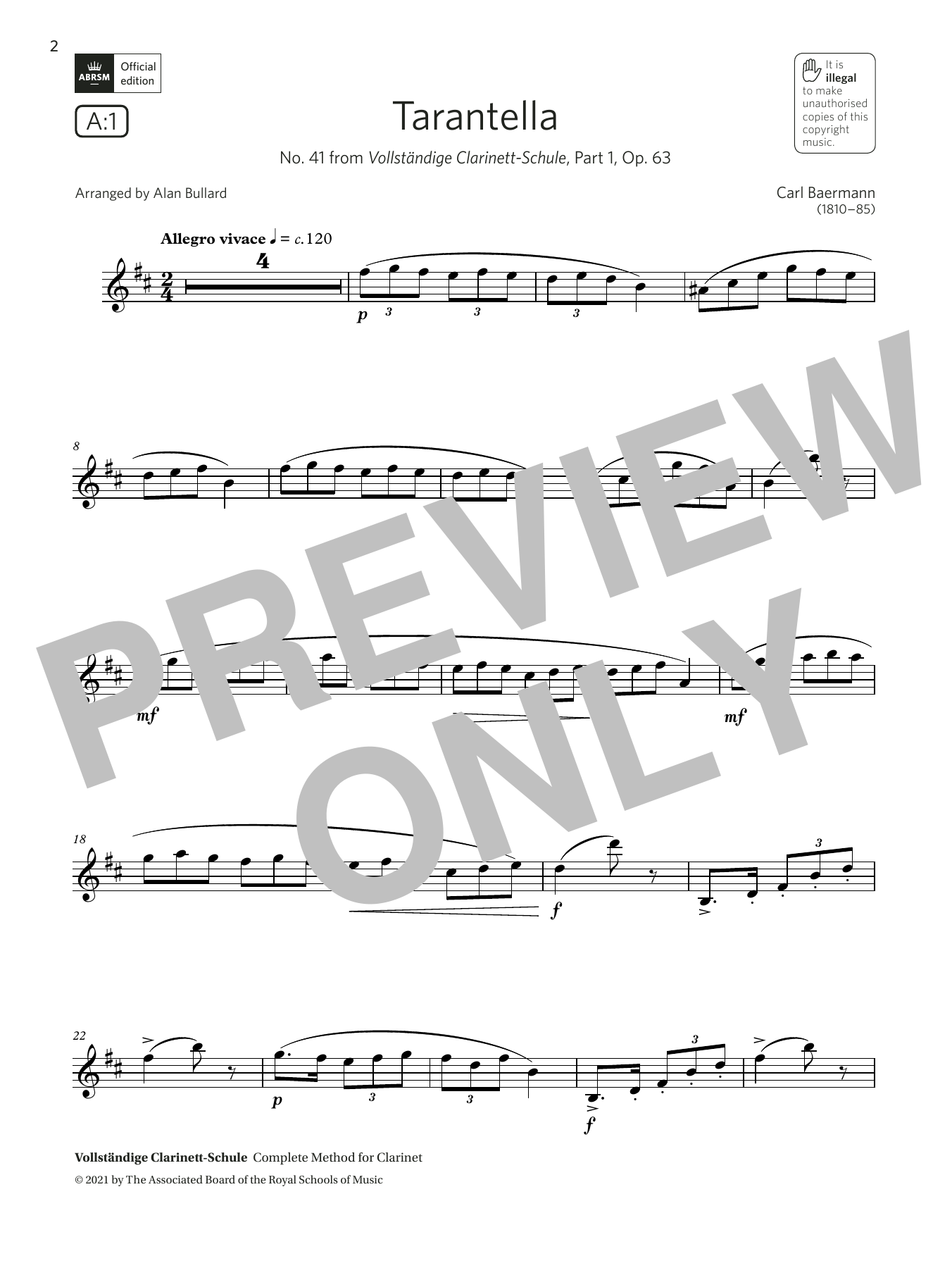Carl Baermann Tarantella (from Vollständige Clarinett-Schule)(Grade 5 A1, the ABRSM Saxophone syllabus from 2022) Sheet Music Notes & Chords for Alto Sax Solo - Download or Print PDF