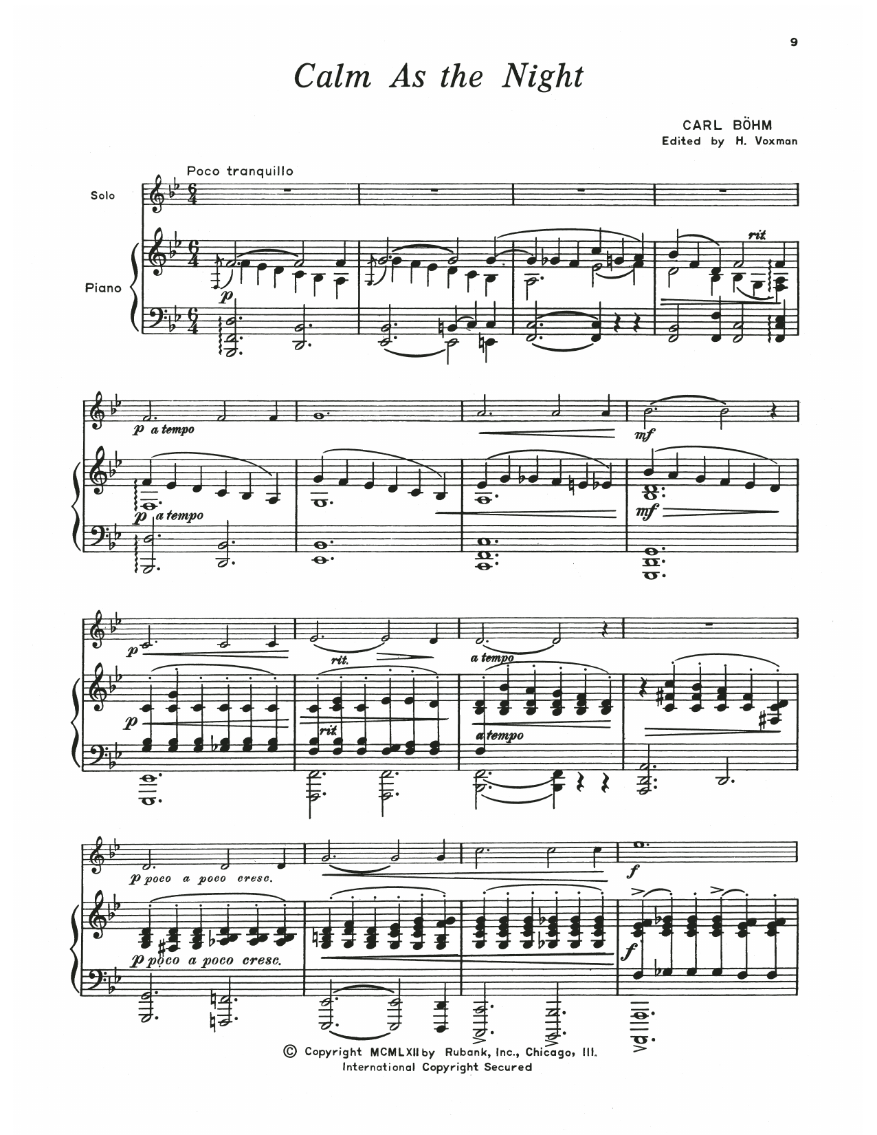 Carl Bohm Calm As The Night (Still Wie Die Nacht) Sheet Music Notes & Chords for Trumpet and Piano - Download or Print PDF