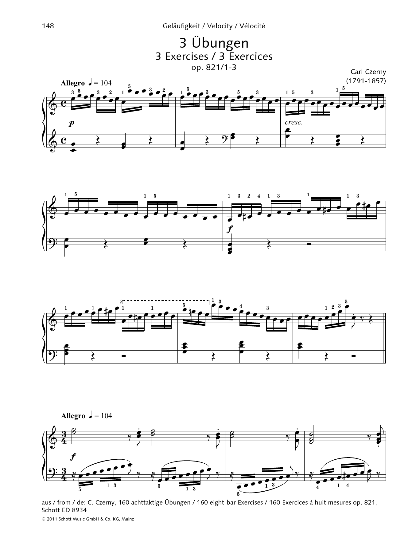 Carl Czerny 3 Exercises Sheet Music Notes & Chords for Piano Solo - Download or Print PDF