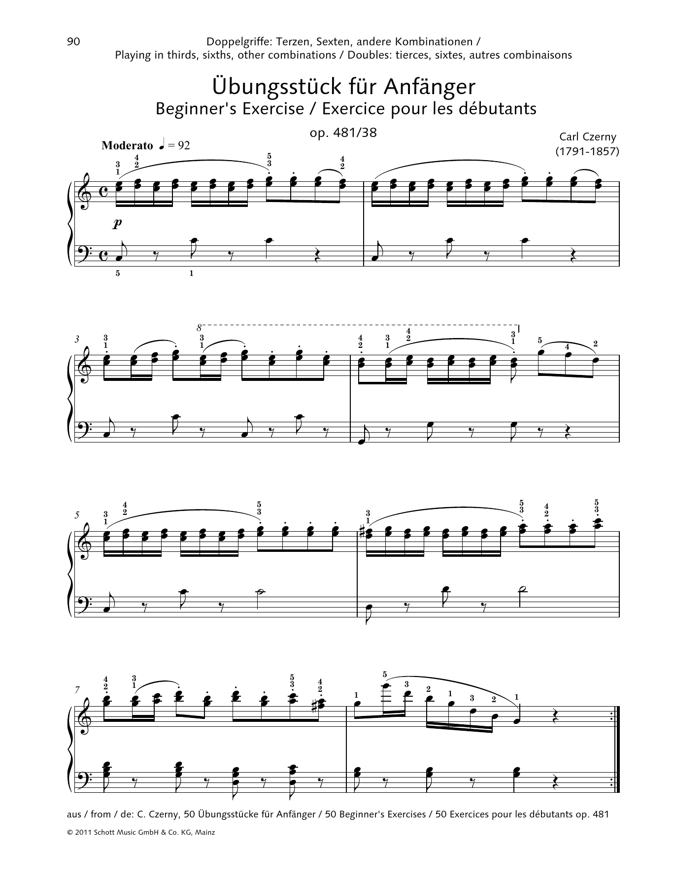 Carl Czerny Beginner's Exercise Sheet Music Notes & Chords for Piano Solo - Download or Print PDF