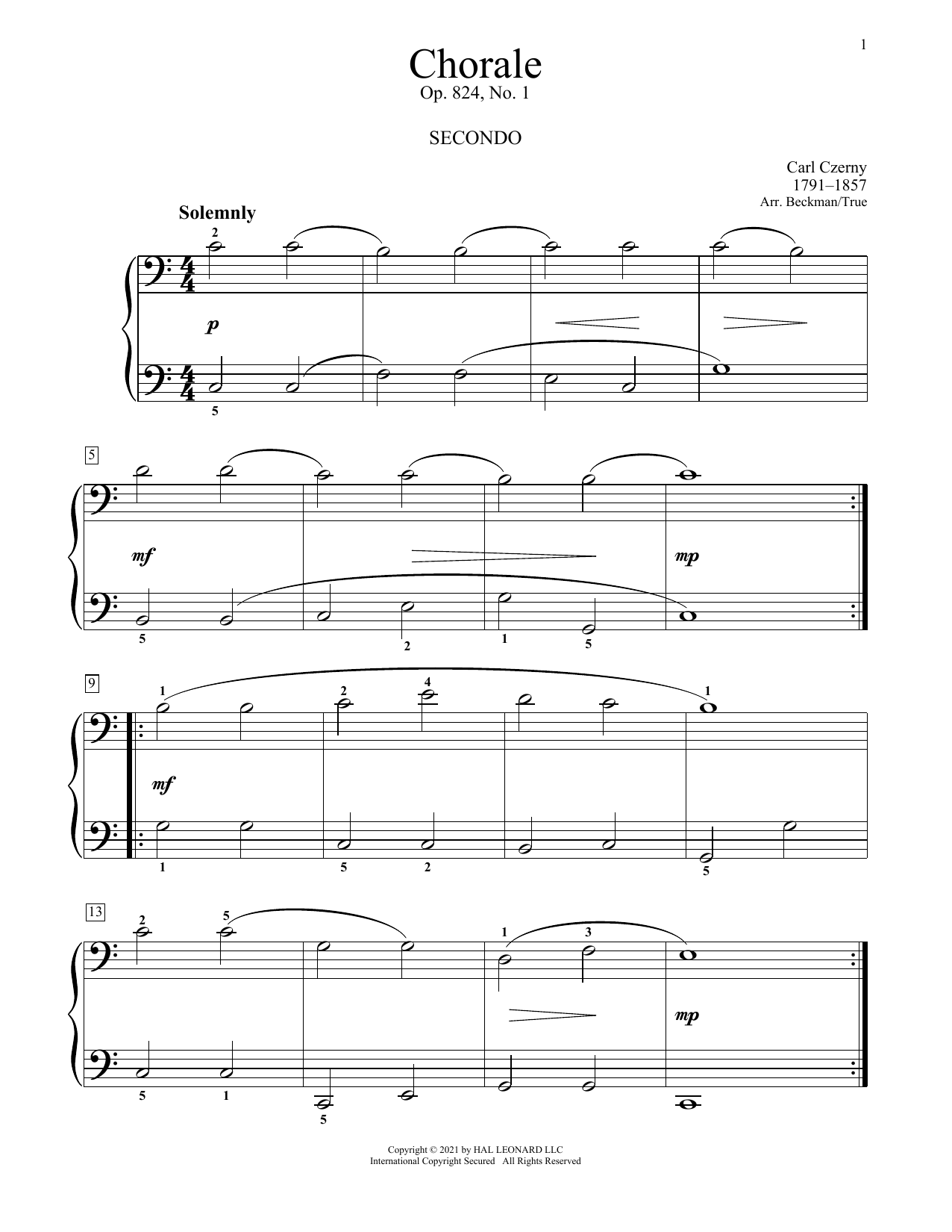 Carl Czerny Chorale, Op. 824 No. 1 Sheet Music Notes & Chords for Piano Duet - Download or Print PDF