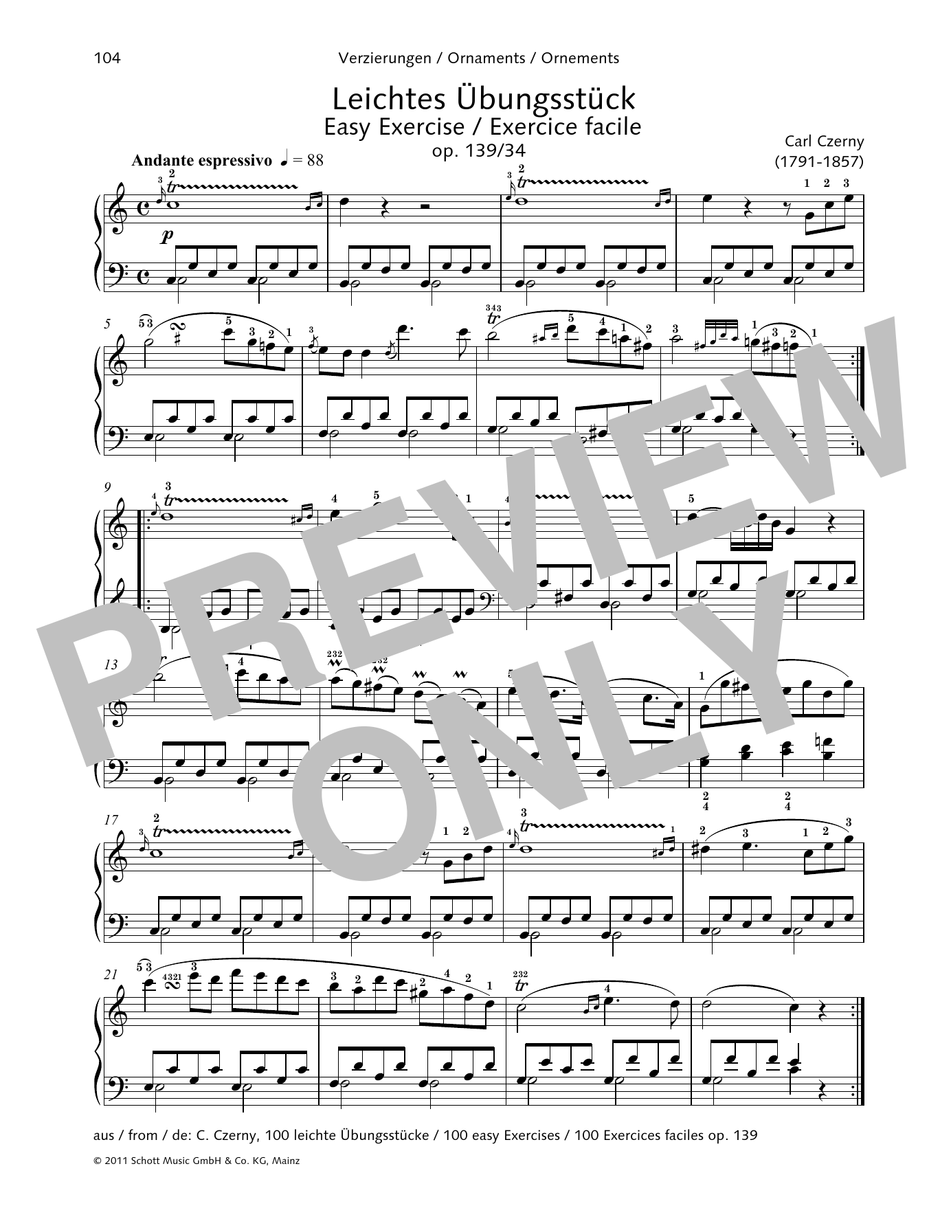 Carl Czerny Easy Exercise Sheet Music Notes & Chords for Piano Solo - Download or Print PDF