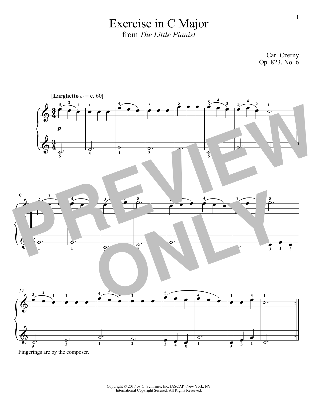 Carl Czerny Exercise in C Major, Op. 823, No. 6 Sheet Music Notes & Chords for Piano - Download or Print PDF
