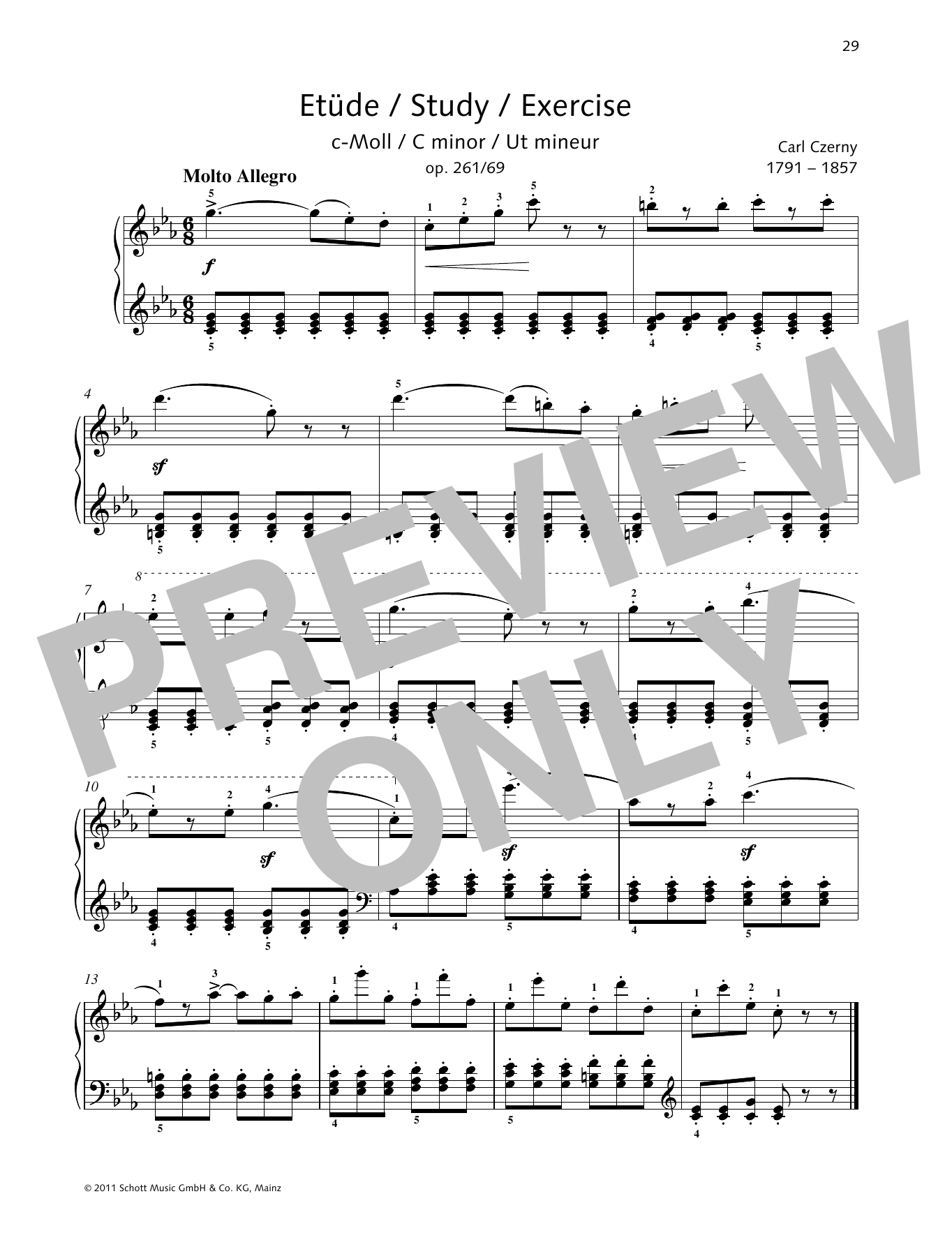 Carl Czerny Study C minor Sheet Music Notes & Chords for Piano Solo - Download or Print PDF