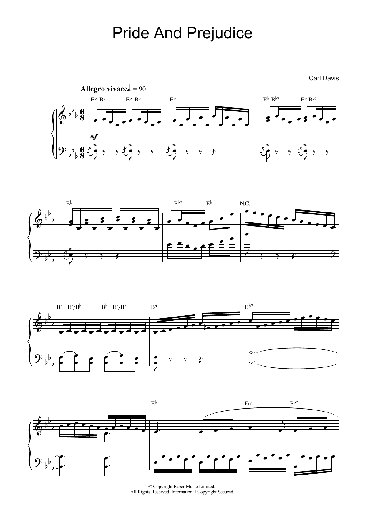 Carl Davis Pride And Prejudice Sheet Music Notes & Chords for Piano - Download or Print PDF