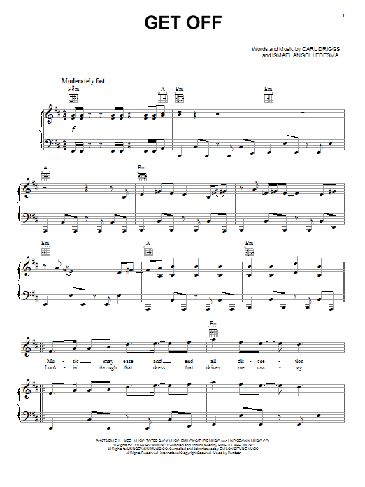 Carl Driggs Get Off Sheet Music Notes & Chords for Piano, Vocal & Guitar (Right-Hand Melody) - Download or Print PDF