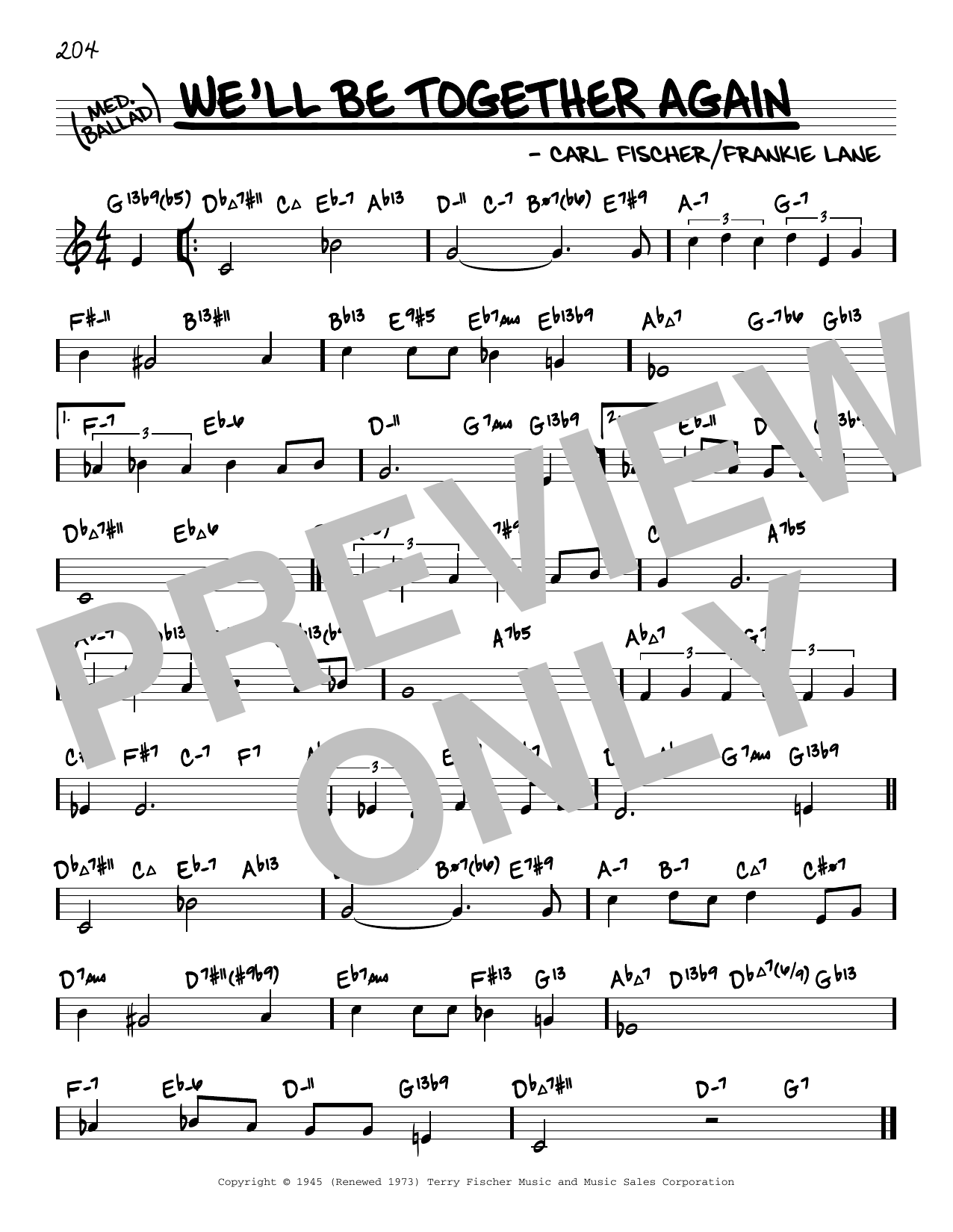 Carl Fischer We'll Be Together Again (arr. David Hazeltine) Sheet Music Notes & Chords for Real Book – Enhanced Chords - Download or Print PDF