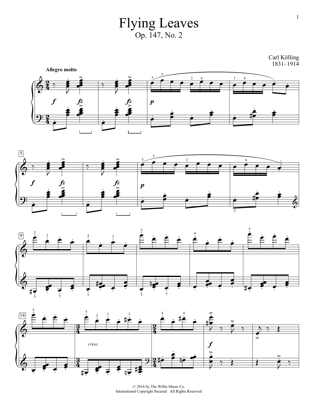 Carl Kölling Flying Leaves, Op. 147, No. 2 Sheet Music Notes & Chords for Educational Piano - Download or Print PDF