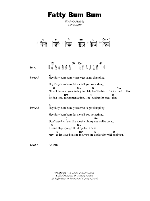 Carl Malcolm Fatty Bum Bum Sheet Music Notes & Chords for Lyrics & Chords - Download or Print PDF