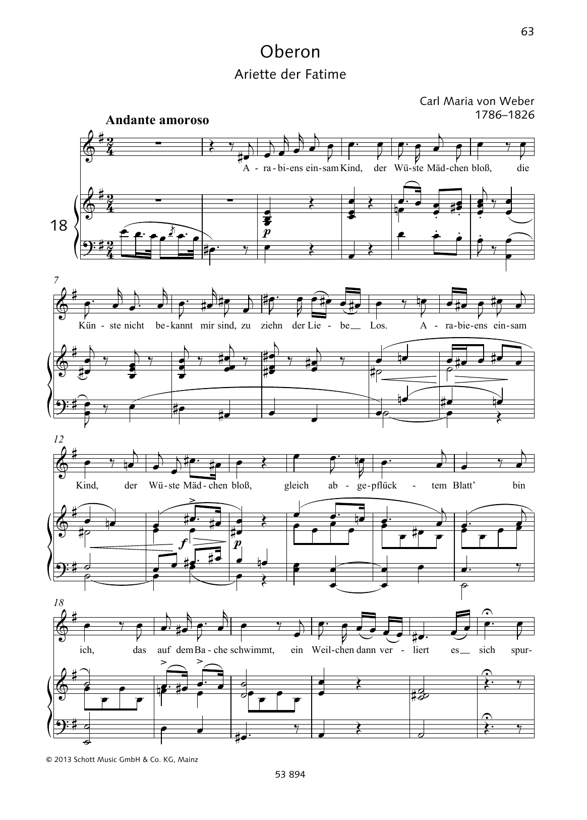 Carl Maria von Weber Arabiens einsam Kind Sheet Music Notes & Chords for Piano & Vocal - Download or Print PDF