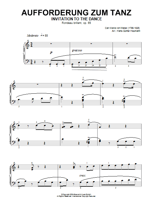 Carl Maria von Weber Invitation To The Dance, Rondeau Brillant, Op.65 Sheet Music Notes & Chords for Piano - Download or Print PDF